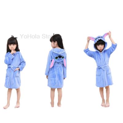 2021Blue Stitch Robes Girls Kigurumi Animal Sleepwear Onesie Pajamas Child Bathrobes Flannel Hooded Towel Robes Kids Dressing Gowns