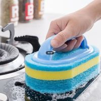 Kitchen Sponge Wipe with Handle Cleaning Brush Bathroom Tile Glass Cleaning Sponge Thickening Stain Removal Clean Brush Cleaning Tools