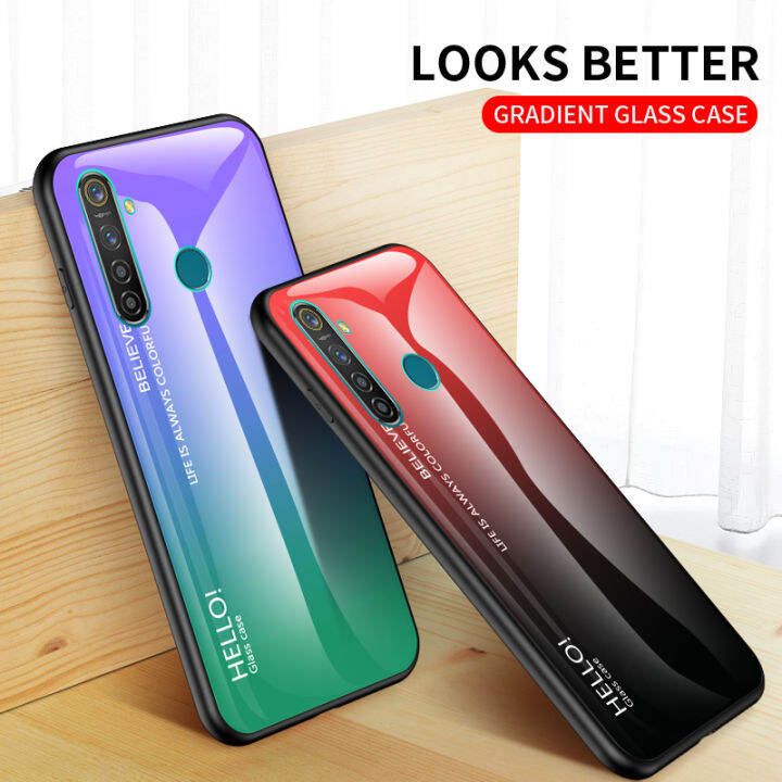 oppo-realme-5กรณี-realme-5กระจกฮาร์ดกรณีสีไล่โทนสีกันกระแทกโทรศัพท์ปกหลังปลอก