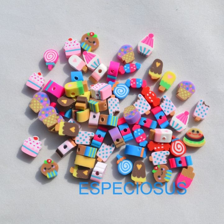 50pcs-diy-jewelry-accessories-polymer-clay-beads-cartoon-ice-cream-mix-design-spacer-mix-color-bracelet-department-slices