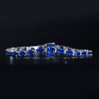 Sapphire Diamond Bracelet สร้อยข้อมือเพชรแซฟไฟร์ ไพลินแท้สีน้ำเงินสด เนื้อสะอาดมาก ประดับเพชรแท้น้ำ96-97 ตัวเรือนเป็นทองขาว14k