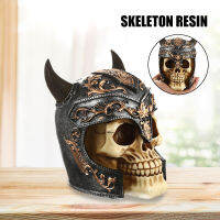 Simulation Skull Statue Ornament Horrible Resin Viking Gladiator Figure Paperweight Decoration with Helmet for Holloween Hogard