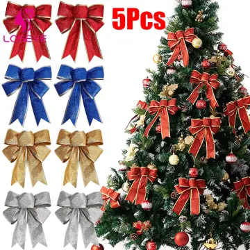 Red Christmas Ribbon Bows Hanging Decorations Large Bowknot Gift Christmas  Tree Ornaments Xmas Party Decor New