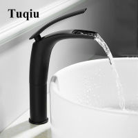 Bathroom Basin Faucet White and Black Baking Solid Brass Specail Sink Mixer Tap Hot &amp; Cold Waterfall Basin Faucet Free Shipping