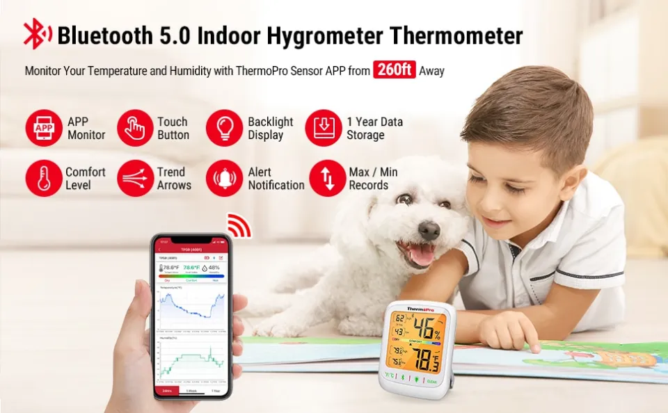 ThermoPro TP359 80M Bluetooth Wireless Room Digital Thermometer Hygrometer  Indoor Thermometer Temperature and Humidity Monitor