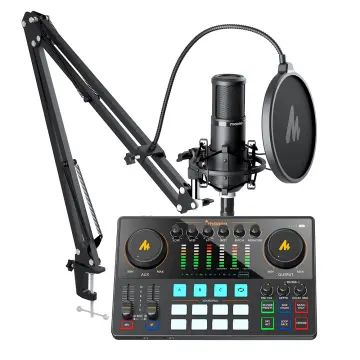 FIFINE Gaming Audio Mixer Bundle with Computer Streaming Microphone,  4-Channel RGB Mixer Set with XLR Interface, 48V Phantom Power, Dynamic Mic  with