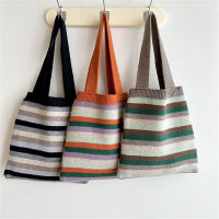 Womens Bag Large Capacity Bag Gift Striped Bag Bag Tote Bag Knitted Bag Shoulder Bag