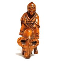 Y6421 - 2 Quot; แฮนด์เมด Boxwood Netsuke-มนุษย์อมตะบนวัวควาย