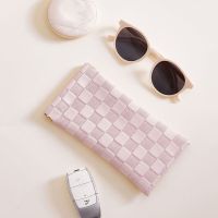 PU Leather Lattice Soft Sunglass Organizer Makeup Bag Stripe Coin Purses Storage Bag Girls Grid Glasses Case Jewelry Packing Bag