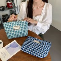 28164 New Style Lake Blue Ins Style Pattern Cosmetic Bag Portable Travel Storage Bag Large Capacity Texturous Pencil Bag