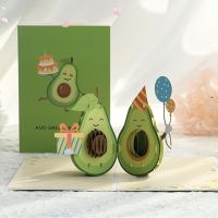 3D  up Avocado Birthday Card Handwriting Blessing Thank Card Ornament for Expressing Blessing Present Accessory Greeting Cards