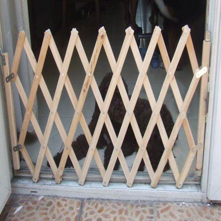 Folding Pet Barrier Fence Cat Puppy Gate Wooden Retractable Pet Fence