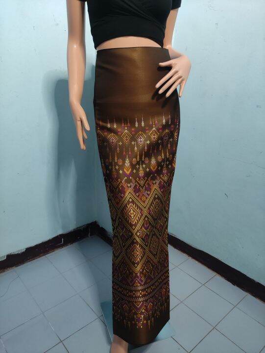 ln166-ผ้าถุง-สีน้ำตาล-ผ้าแพรวาผ้าไทย-ผ้าไหมสังเคราะห์-ผ้าไหม-ผ้าไหมทอลาย-ผ้าซิ่น-ของรับไหว้-ของฝาก-ของขวัญ-ผ้าตัดชุด-ผ้าเป็นผืน