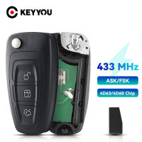 KEYYOU สำหรับฟอร์ด Mondeo โฟกัส3 C-MAX S-Max เฟียสต้า Kuga Galaxy 434เมกะเฮิร์ตซ์ FSK 3ปุ่ม F ILP รถกุญแจรีโมท