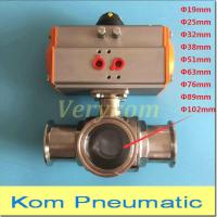 T or L Type Three Way 304 Stainless Steel Clamp Food Grade Sanitary Pneumatic Ball Valve 3 Port Tee AT Fast Install 19mm - 102mm