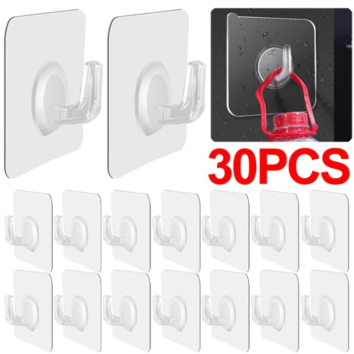 Feelife 1-30pcs Self Adhesive Hooks Transparent Door Wall Hangers Hooks  Heavy Load Rack Kitchen Bathroom Organizer Towel Holder