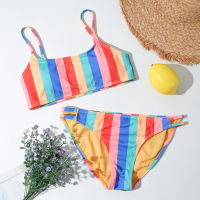 7-14Years Multicolor Striped Girl Swimsuit Kids Two Piece Childrens Swimwear Teen Bikini Set Padded Bathing Suit 2022 Beachwear