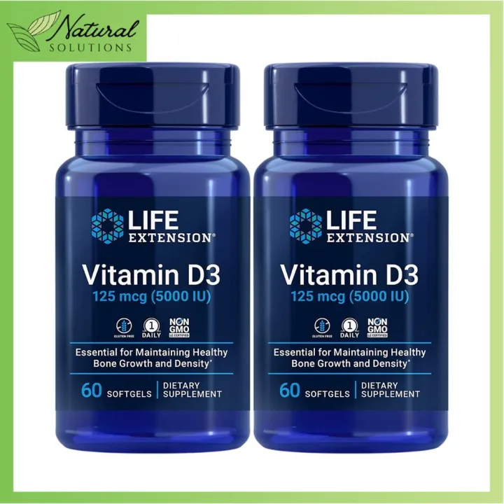 Natural Solutions Life Extension Vitamin D3 125 mcg (5,000 IU) Vitamin ...