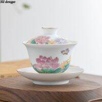 Gaiwan สีทองในชามทำขนาดใหญ่ Jingdezhen ชุดกังฟูบาง