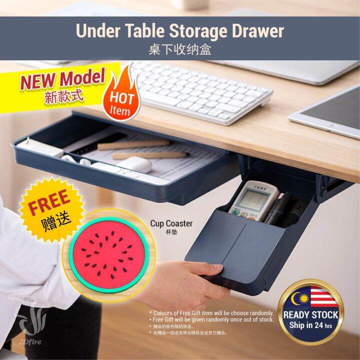 Under Table Desk Hidden Drawer Office Stationery Storage Save Space