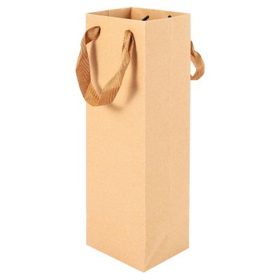 12 Pack Solid Brown Kraft Paper Bags with Sturdy Rope - 4inch x 4inch x 13.8inch - Ideal for Wine,Gifts, Retails, Shopping, Merchandise, Grocery,Party
