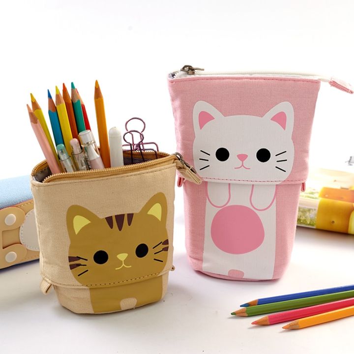กล่องดินสอ-kawaii-สำหรับเด็กผู้หญิงเด็กผู้ชายมีซิปน่ารักดินสอลายแมวโรงเรียนเครื่องเขียนของขวัญป๊อปอัพ