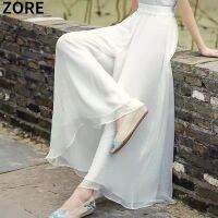 COD DSFERTGERRYYY Zore Four-color Drape White Chiffon Wide-leg Pants Large Size Loose High-waist Hakama