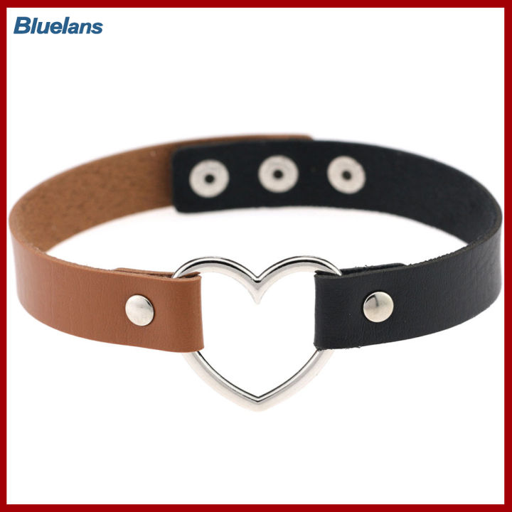 Bluelans®แหวนกลวงรูปหัวใจสำหรับสร้อยสตรีแหวนโชคเกอร์สำหรับคอเสื้อหนังสังเคราะห์แนวพังก์โกธิค