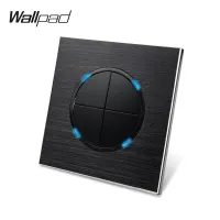 Wallpad Satin Black Aluminum 4 Gang 2 Way Click Push Button Wall Light Switch Metal Panel Blue LED Indicator