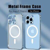 【Ready】 Luxury Magnetic Wireless Charging Aluminum Metal Bumper Case For iPhone 14 13 12 11ProMax Matte Transparent Lens Protector Cover