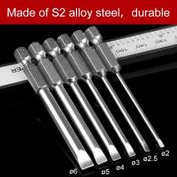 S2 Alloy Steel Flat Head Slotted Tip Magnetic Slotted Screwdrivers Bits 6pcs/set 75mm 2.0-6.0 Mm Top Quality Silver Handtool parts Accessories