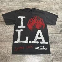 เสื้อยืดวินเทจ Hellstar เสื้อยืดคู่คุณภาพสูงตัวอักษรลายผ้าฝ้ายแขนสั้น HELLSTAR ฤดูร้อน