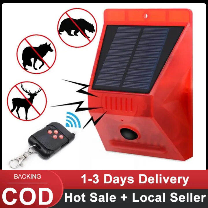 Sound Light Alarm Lamp Solar Powered Remote Control Anti Theft IP65 ...