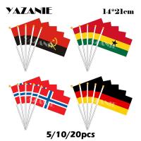 YAZANIE 14*21cm 5/10/20pcs Angola Ghana Norway Germany Small Hand Flag World National Flag Hand Wave Flags with Plastic Pole  Power Points  Switches S