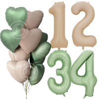 1set Vintage Balloon Set Green Caramel with 40inch Number Balloon for Kids Happy Birthday Party Decoration DIY Wedding Supply Artificial Flowers  Plan