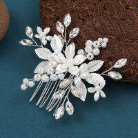 Pearl &amp; Silver Leaf Hair Comb Luxurious Alloy Hair Accessories with Pearls Bride Hair Decorative Ornaments