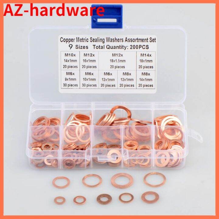 Copper Washer Gasket Nut And Bolt Set Flat Ring Seal Assortment Kit M