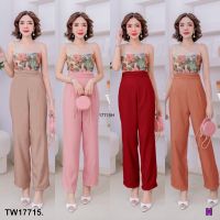 TW17715 Jumpsuit จั้มสูทแขนกุด ไหล่มุ้ง อกลยดอกไม้