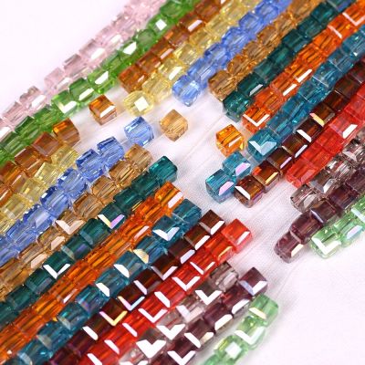 4mm 95Pcs Crystal Cube Beads Spacer DIY Making Jewelry Loose Faceted Glass Square Beads For Needlework Accessories