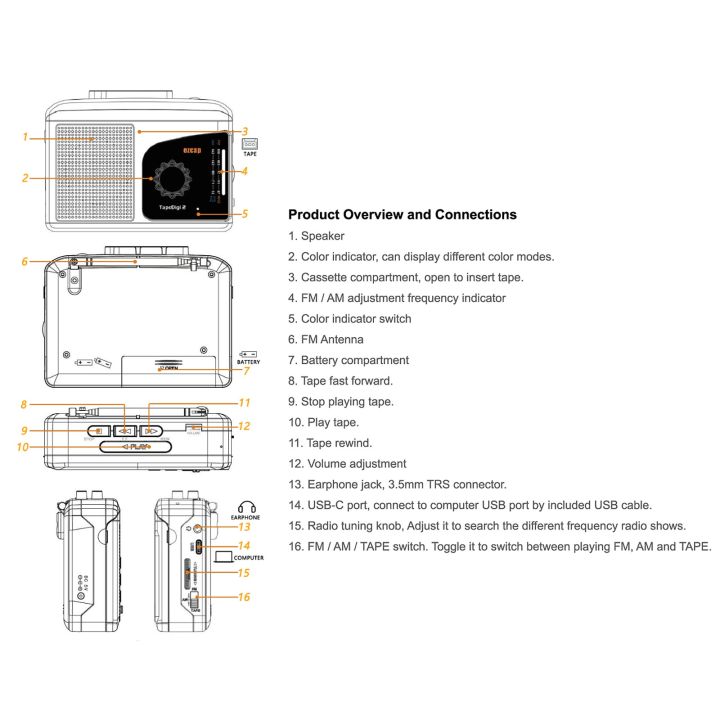 ezcap-เครื่องเล่นเทปคาสเซ็ตแบบพกพาของแท้ตลับ-usb-tape-to-mp3แปลงเป็นคอมพิวเตอร์-am-fm-วิทยุลำโพงในตัว