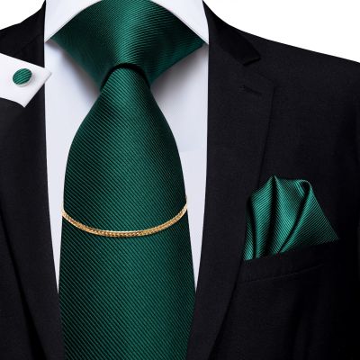 Hi-Tie Ties for Men Hanky Cufflinks Set 100 Silk Green Fashion Gold Men 39;s Ties Chain Luxury Classic Business Wedding Nicktie