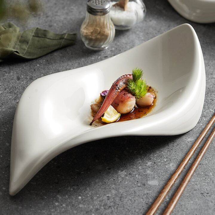 cod-irregular-characteristic-tableware-leaf-shaped-ceramic-plate-salad-advanced-sashimi-artistic-conception-dish-set-cold