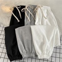 Men Waffle Trousers Spring Summer Casual Bunched Feet Pants Loose Jogging Sweatpants Solid Drawstring Harajuku Streetwear Pants