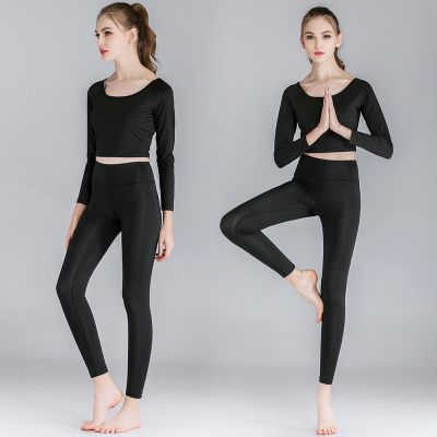 [COD] price solid long-sleeved navel exposed yoga tight suit female sexy slim quick-drying high-elastic dance fitness