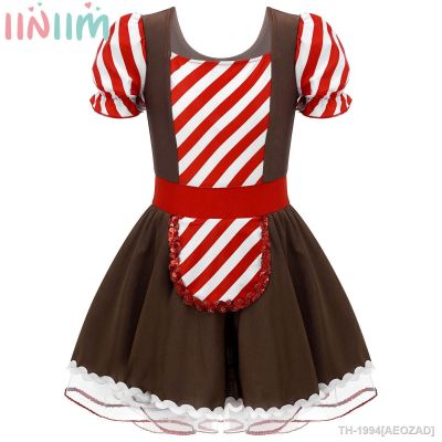 AEOZAD Cookie Gingerbread Princess ชุด para Crianças Meninas ชุดคอสเพลย์ Gingerbread Lace Trim Jumpsuit ปาร์ตี้ Dancewear