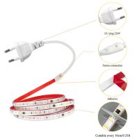 120LED/m LED Strip Light 220v Flexible&amp;10cm Cuttable Soft Lamp Bar 2835 Tape Adhesive EU Plug Vanity Cabinet Wardrobe Home Decor Power Points  Switche