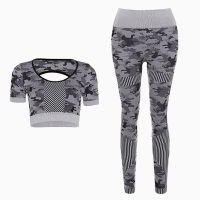 Seamless Sport Set Women Female Camouflage 2 Piece Crop Top Leggings Sportsuit Workout Outfit Fitness Active Gym Wear Yoga Sets