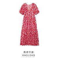 KASLEAD new womens clothing in Europe and the printed v-neck hubble-bubble sleeve poplin dress 8342314 094 ❤