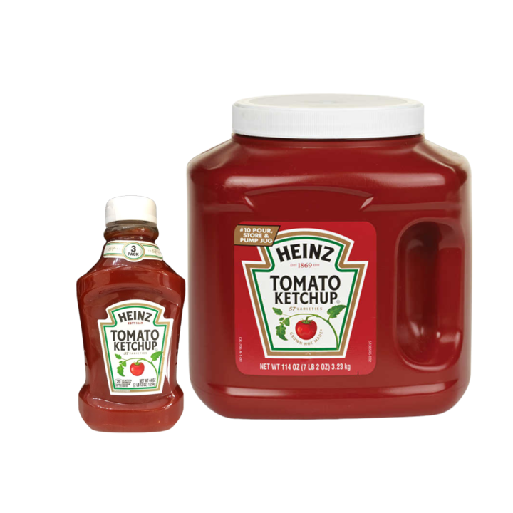 Heinz Tomato Ketchup Jug 114oz and 44oz Sweet, Juicy, Red ripe tomatoes