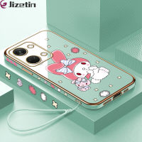 Jizetin สำหรับ OnePlus Nord 3 5G เคสฟรีสายคล้องลายการ์ตูนน่ารักเมโลดี้ขอบสี่เหลี่ยมชุบเคสโทรศัพท์หรูหราชุบเคสโทรศัพท์นิ่ม